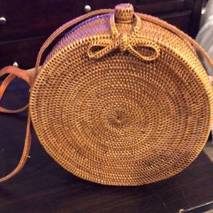 Jelavu Ata Bali crossbody tan handwoven rattan, fabric lining, like new, NO BOX